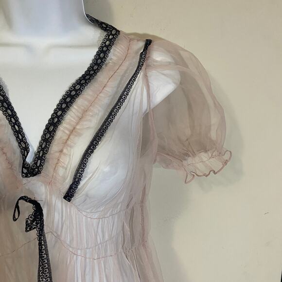 Cider NWT Mesh Tulle Lace Mini Dress Babydoll Sheer Light Pink Coquette Sz XS - Picture 7 of 12
